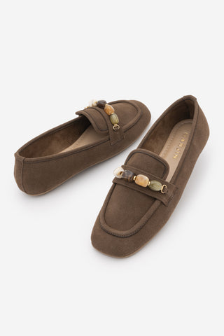 Kadın Taşlı Loafer Günlük Ayakkabı Arite - Kahve Süet