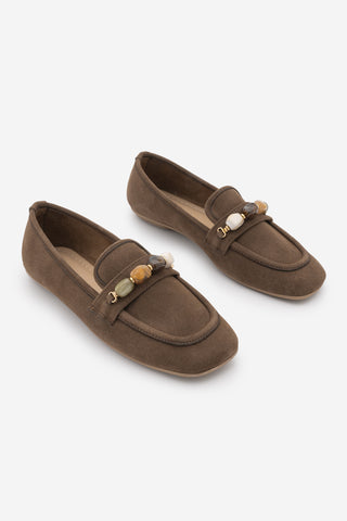 Kadın Taşlı Loafer Günlük Ayakkabı Arite - Kahve Süet
