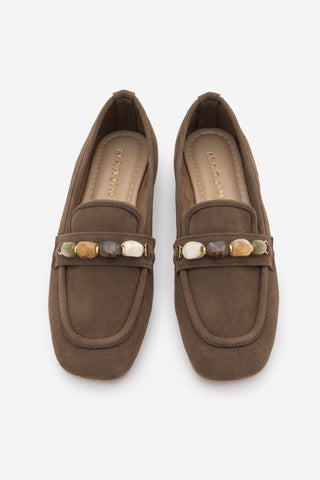 Kadın Taşlı Loafer Günlük Ayakkabı Arite - Kahve Süet