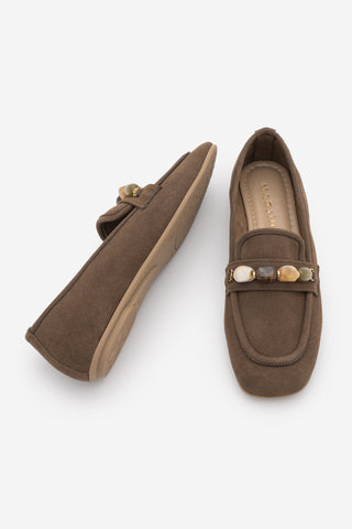 Kadın Taşlı Loafer Günlük Ayakkabı Arite - Kahve Süet