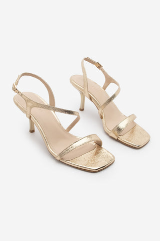 Kadın Küt Burun Topuklu Sandalet Lazon - Altın