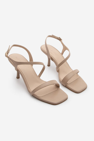 Kadın Küt Burun Topuklu Sandalet Lazon - Bej