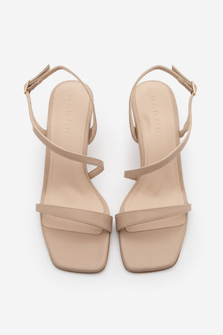 Kadın Küt Burun Topuklu Sandalet Lazon - Bej