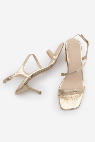 Kadın Küt Burun Topuklu Sandalet Lazon - Altın
