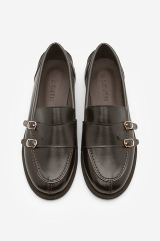 Kadın Loafer Tokalı Çift Bantlı Günlük Ayakkabı Ovora - Kahve