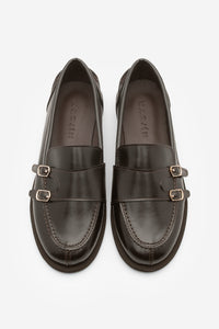 Kadın Loafer Tokalı Çift Bantlı Günlük Ayakkabı Ovora - Kahve