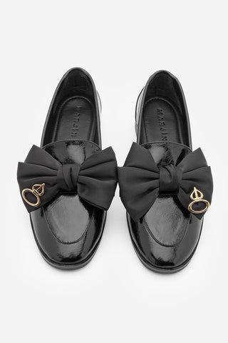 Kadın Loafer Fiyonklu Günlük Ayakkabı Santoz - Siyah Rugan