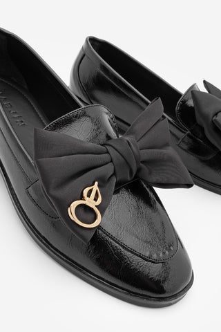 Kadın Loafer Fiyonklu Günlük Ayakkabı Santoz - Siyah Rugan