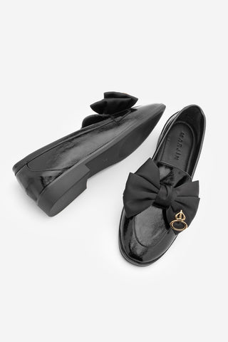 Kadın Loafer Fiyonklu Günlük Ayakkabı Santoz - Siyah Rugan