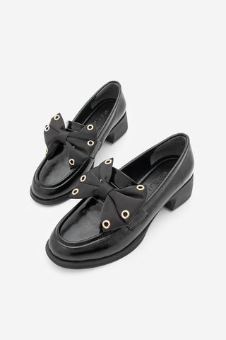 Kadın Loafer Fiyonklu Günlük Topuklu Ayakkabı Yanis - Siyah