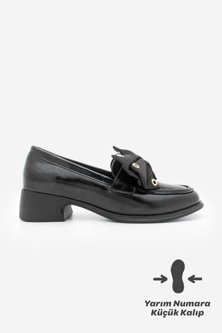 Kadın Loafer Fiyonklu Günlük Topuklu Ayakkabı Yanis - Siyah