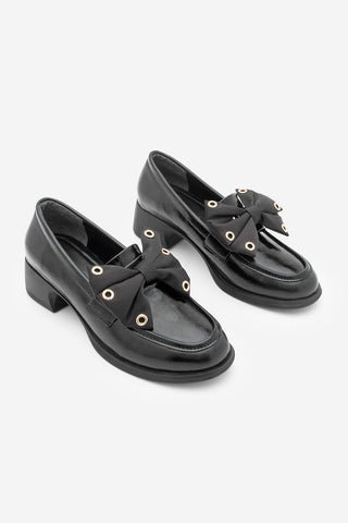 Kadın Loafer Fiyonklu Günlük Topuklu Ayakkabı Yanis - Siyah