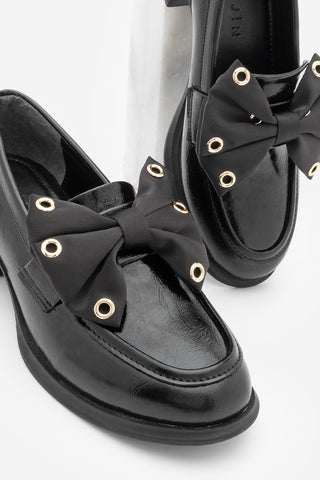 Kadın Loafer Fiyonklu Günlük Topuklu Ayakkabı Yanis - Siyah