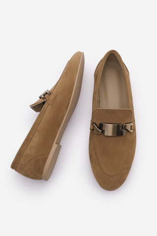 Kadın Loafer Tokalı Günlük Ayakkabı Forez - Taba Süet