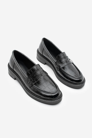 Kadın Loafer Günlük Ayakkabı Fonle - Siyah Croco