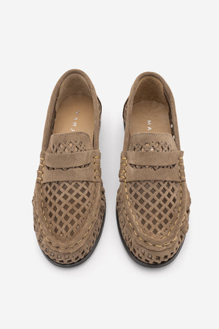 Kadın Loafer Hakiki Deri Delikli Büzgülü Günlük Ayakkabı Lorpe - Camel Süet