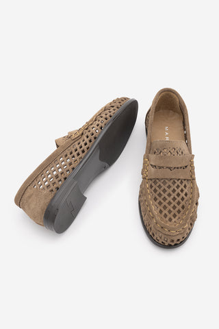 Kadın Loafer Hakiki Deri Delikli Büzgülü Günlük Ayakkabı Lorpe - Camel Süet