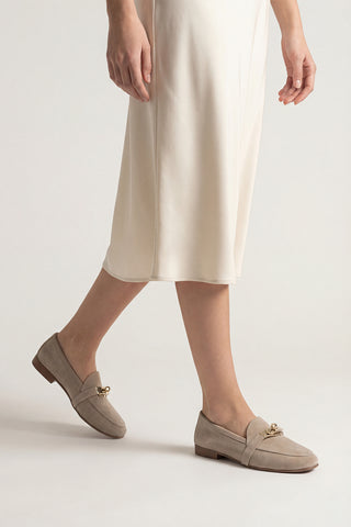 Kadın Loafer Hakiki Deri Tokalı Günlük Ayakkabı Nador - Bej Süet