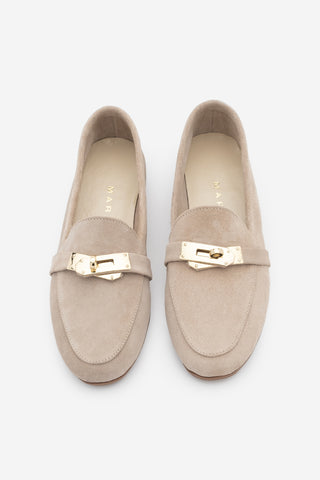 Kadın Loafer Hakiki Deri Tokalı Günlük Ayakkabı Nador - Bej Süet