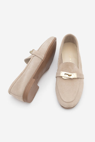 Kadın Loafer Hakiki Deri Tokalı Günlük Ayakkabı Nador - Bej Süet