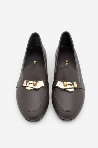 Kadın Loafer Hakiki Deri Tokalı Günlük Ayakkabı Nador - Kahve