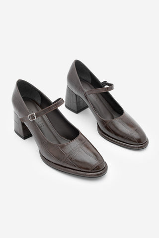 Kadın Loafer Günlük Topuklu Ayakkabı Vikas - Kahve Croco