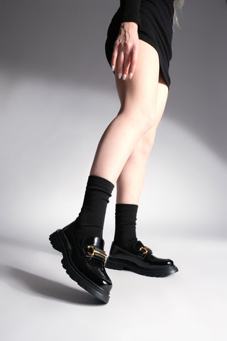 Kadın Loafer  Zincirli Günlük Ayakkabı Yones - Siyah Açma