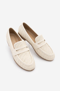 Kadın Loafer Örgü Desen Günlük Ayakkabı Karnel - Ekru