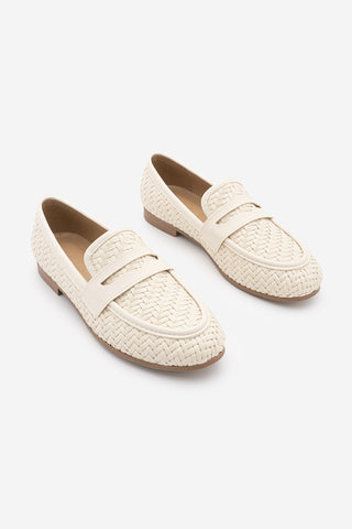 Kadın Loafer Örgü Desen Günlük Ayakkabı Karnel - Ekru