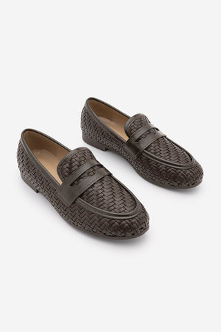 Kadın Loafer Örgü Desen Günlük Ayakkabı Karnel - Kahve
