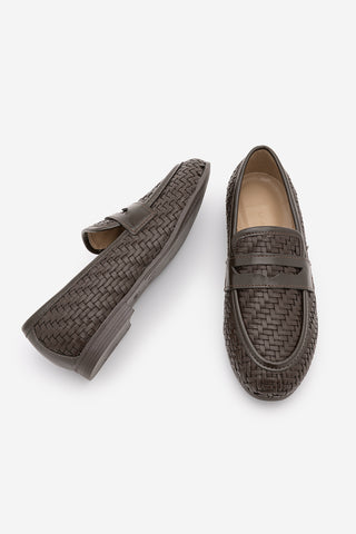Kadın Loafer Örgü Desen Günlük Ayakkabı Karnel - Kahve