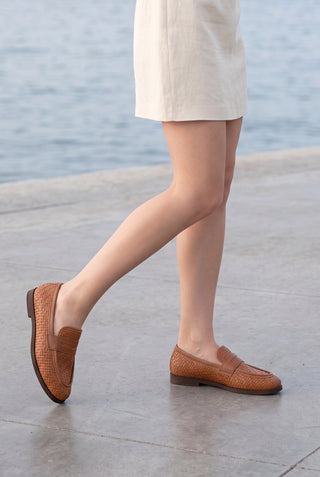Kadın Loafer Örgü Desen Günlük Ayakkabı Karnel - Taba