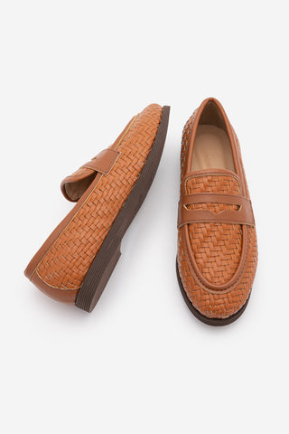 Kadın Loafer Örgü Desen Günlük Ayakkabı Karnel - Taba