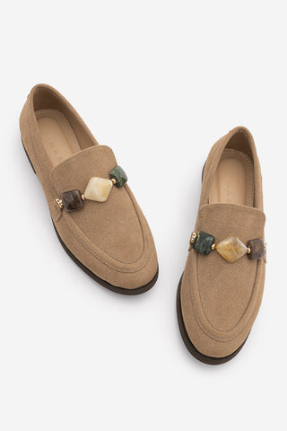 Kadın Loafer Taşlı Günlük Ayakkabı Meniva - Camel Süet