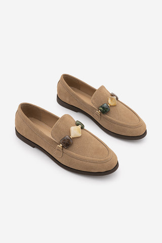 Kadın Loafer Taşlı Günlük Ayakkabı Meniva - Camel Süet