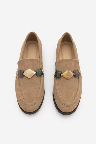Kadın Loafer Taşlı Günlük Ayakkabı Meniva - Camel Süet