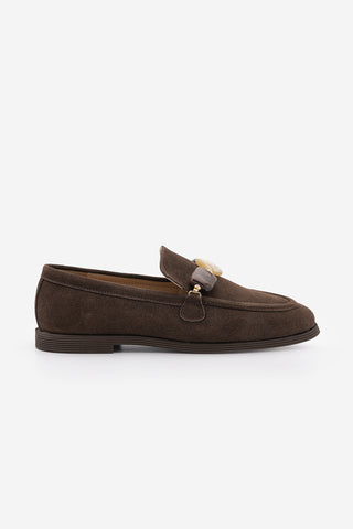 Kadın Loafer Taşlı Günlük Ayakkabı Meniva - Kahve Süet