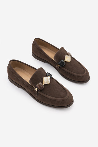 Kadın Loafer Taşlı Günlük Ayakkabı Meniva - Kahve Süet