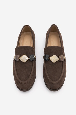 Kadın Loafer Taşlı Günlük Ayakkabı Meniva - Kahve Süet