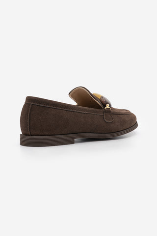 Kadın Loafer Taşlı Günlük Ayakkabı Meniva - Kahve Süet
