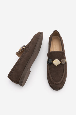 Kadın Loafer Taşlı Günlük Ayakkabı Meniva - Kahve Süet
