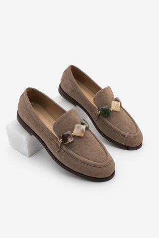 Kadın Loafer Taşlı Günlük Ayakkabı Meniva - Vizon Süet