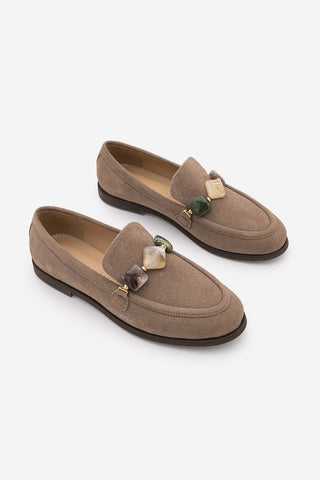 Kadın Loafer Taşlı Günlük Ayakkabı Meniva - Vizon Süet