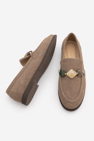 Kadın Loafer Taşlı Günlük Ayakkabı Meniva - Vizon Süet