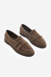 Kadın Loafer Tokalı Çift Bantlı Günlük Ayakkabı Ovora - Kahve Süet