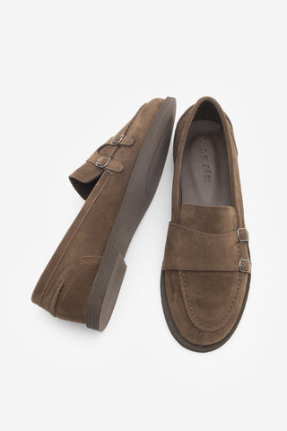 Kadın Loafer Tokalı Çift Bantlı Günlük Ayakkabı Ovora - Kahve Süet