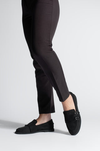 Kadın Loafer Tokalı Çift Bantlı Günlük Ayakkabı Ovora - Siyah Süet