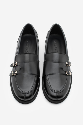 Kadın Loafer Tokalı Çift Bantlı Günlük Ayakkabı Ovora - Siyah
