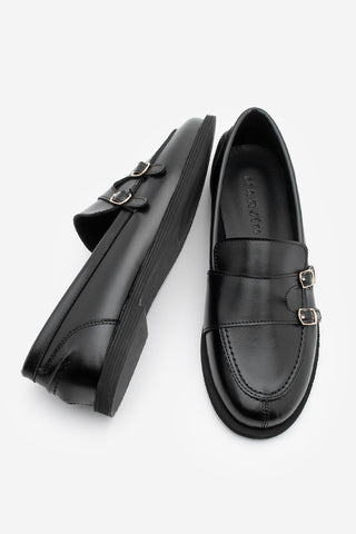 Kadın Loafer Tokalı Çift Bantlı Günlük Ayakkabı Ovora - Siyah
