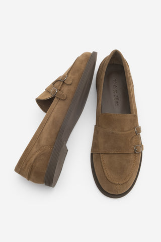 Kadın Loafer Tokalı Çift Bantlı Günlük Ayakkabı Ovora - Taba Süet